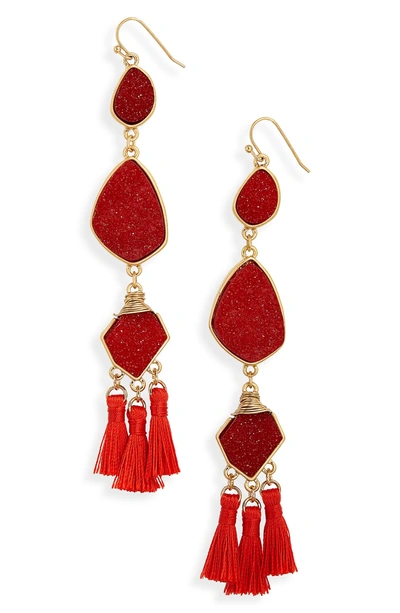 Shop Panacea Drusy Tassel Earrings In Red