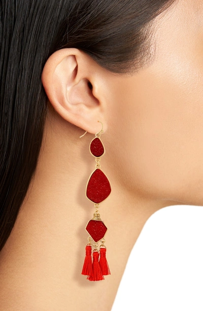 Shop Panacea Drusy Tassel Earrings In Red
