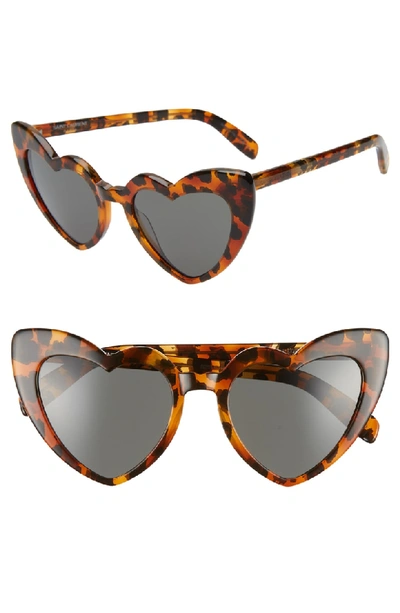 Shop Saint Laurent Loulou 54mm Heart Sunglasses - Leopard Havana/ Grey