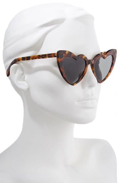 Shop Saint Laurent Loulou 54mm Heart Sunglasses - Leopard Havana/ Grey
