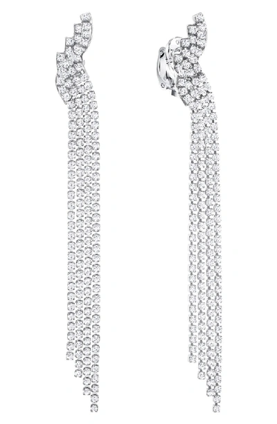 Shop Swarovski Crystal Fringe Clip Earrings In Silver