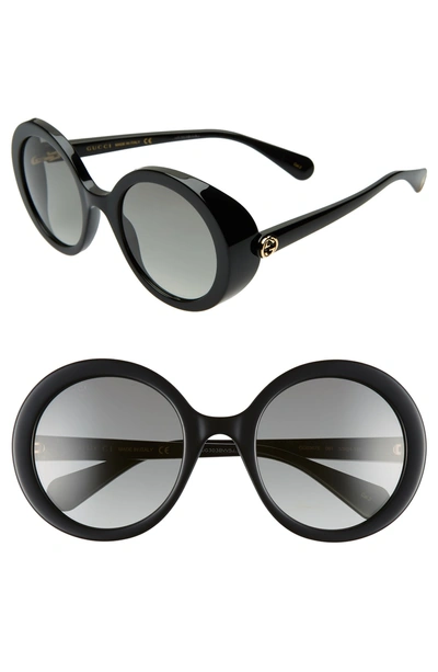 Shop Gucci 53mm Round Sunglasses In Black/ Grey Gradient