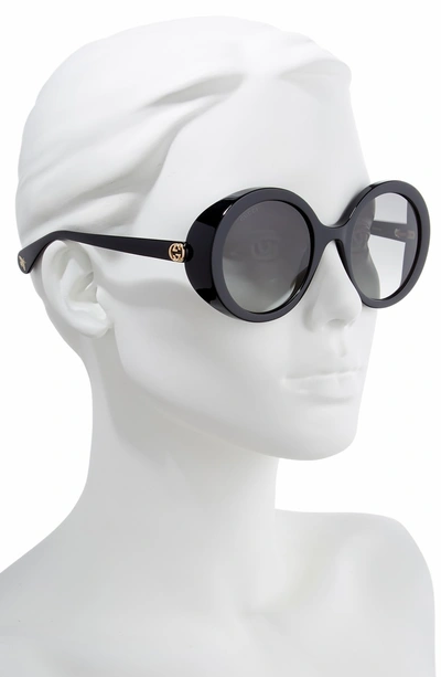 Shop Gucci 53mm Round Sunglasses In Black/ Grey Gradient