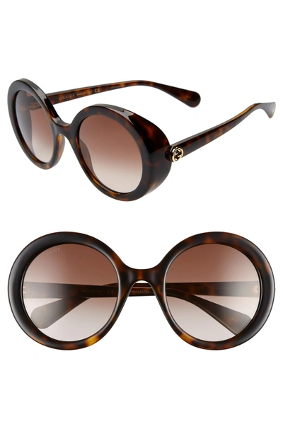 Shop Gucci 53mm Round Sunglasses - Dark Havana/ Brown Gradient