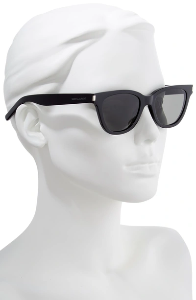 Shop Saint Laurent 51mm Cat Eye Sunglasses - Black/ Grey