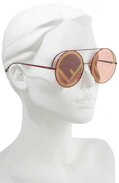 Shop Fendi Run Away 63mm Round Sunglasses In Black Cherry