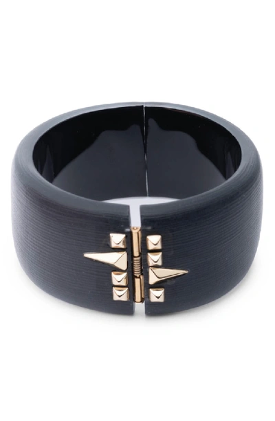Shop Alexis Bittar Golden Studded Hinge Bracelet In Black