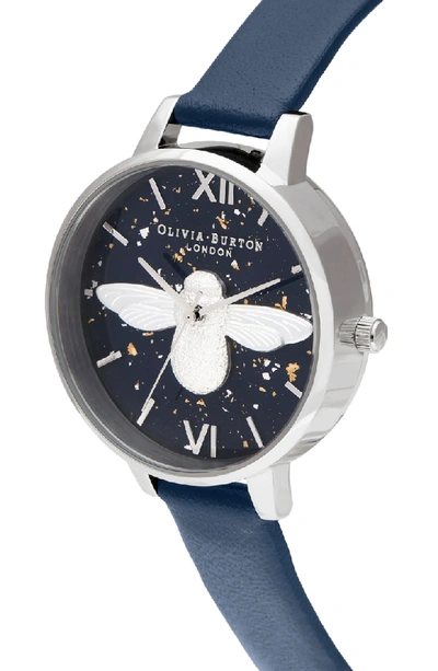 Shop Olivia Burton Celestial Bee Leather Strap Watch, 34mm In Blue/ Silver
