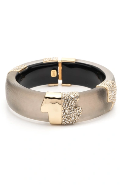 Shop Alexis Bittar Crystal Hinged Bangle In Warm Grey