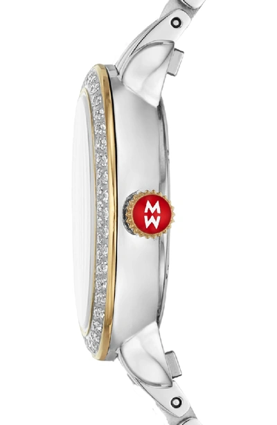 Shop Michele Serein Mini Diamond Watch Head & Bracelet, 28mm In Silver/ Gold