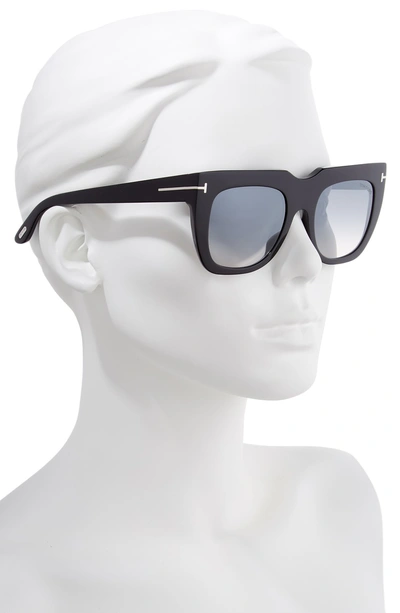 Shop Tom Ford Thea 51mm Mirrored Cat Eye Sunglasses In Shiny Black/ Grey W Silver