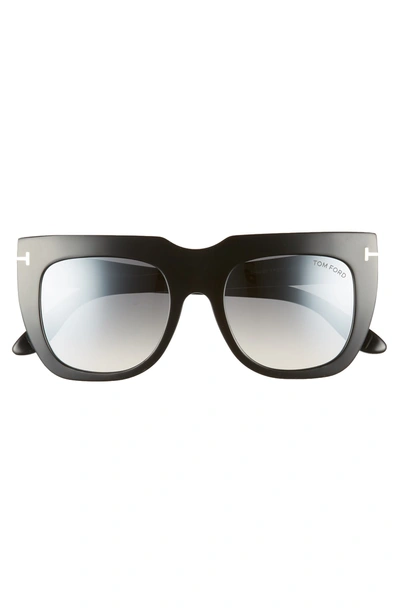 Shop Tom Ford Thea 51mm Mirrored Cat Eye Sunglasses In Shiny Black/ Grey W Silver