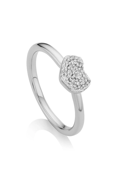 Shop Monica Vinader Nura Mini Diamond Heart Ring In Silver/ Diamond