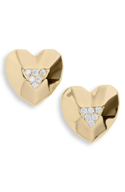 Shop Argento Vivo Pave Heart Stud Earrings In Gold