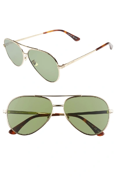 Shop Saint Laurent Classic 11 Zero 60mm Aviator Sunglasses In Gold/ Green