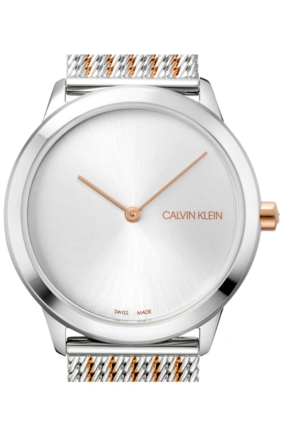 Shop Calvin Klein Minimal Mesh Strap Watch, 35mm In Silver/ Rose Gold