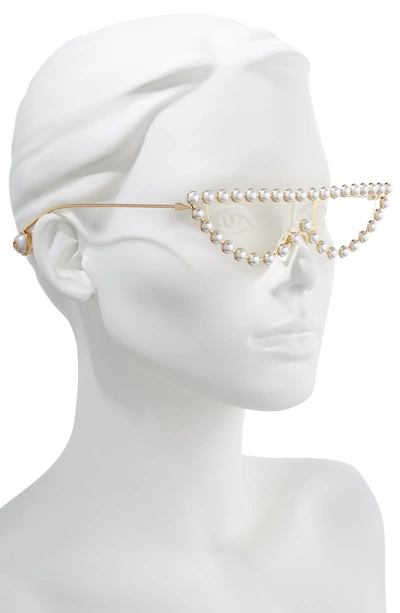 Shop Gucci 53mm Crystal Embellished Cat Eye Sunglasses - Gold/ Pearls W/ Clear