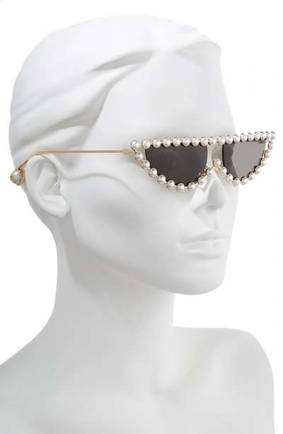 Shop Gucci 53mm Crystal Embellished Cat Eye Sunglasses - Gold/ Pearls W/ Solid Grey