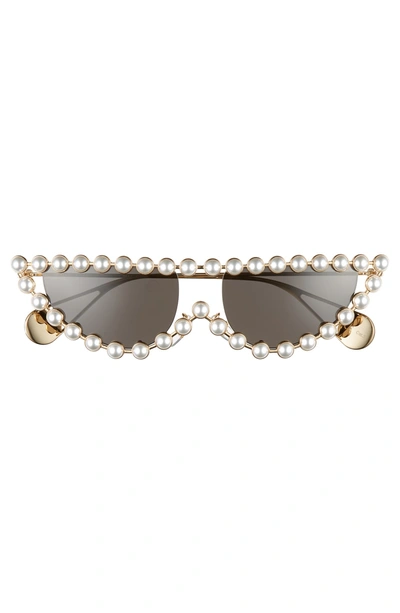 Shop Gucci 53mm Crystal Embellished Cat Eye Sunglasses - Gold/ Pearls W/ Solid Grey