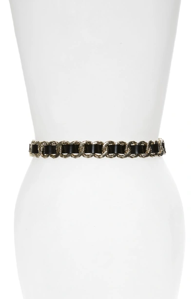 Shop Gucci Textured Gg Chain & Leather Skinny Belt In Nero