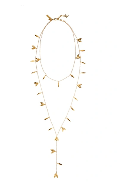 Shop Oscar De La Renta Leaf Layered Y-necklace In Gold