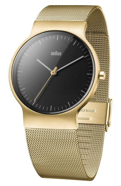 Shop Braun Classic Mesh Bracelet Watch, 38mm In Gold/ Black/ Gold