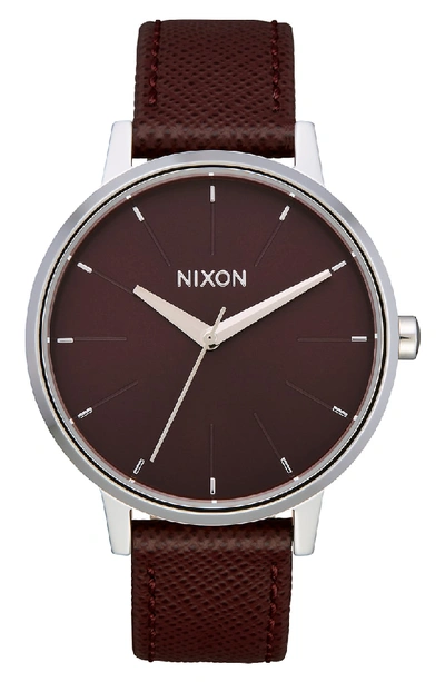 Shop Nixon The Kensington Leather Strap Watch, 37mm In Port/ Silver