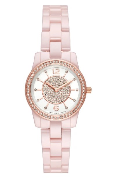 Shop Michael Kors Runway Ceramic Bracelet Watch, 28mm In Pink/ White/ Pink