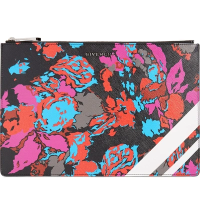 Shop Givenchy Medium Iconic Flower Print Pouch In Black Multi