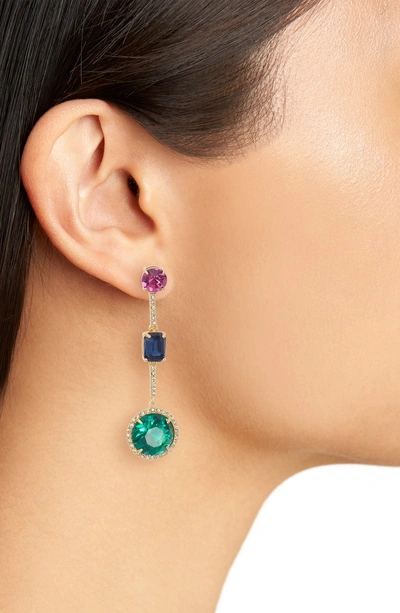 Shop Kate Spade Multicolor Crystal Linear Drop Earrings In Gold Multi