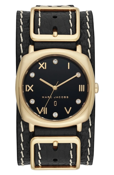 Shop Marc Jacobs Mandy Leather Strap Watch, 34mm In Black/ Gold