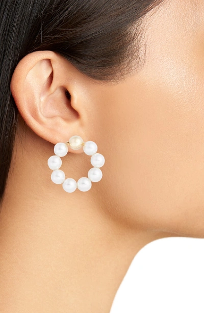 Shop Beck Jewels Og Beaded Hoop Earrings In White Pearl