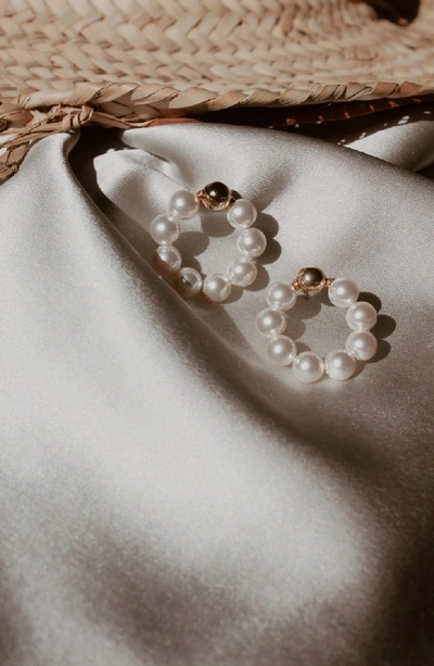 Shop Beck Jewels Og Beaded Hoop Earrings In White Pearl