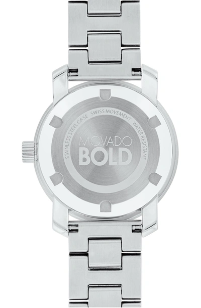 Shop Movado Bold Iconic Bracelet Watch, 30mm In Silver/ Silver Glitter