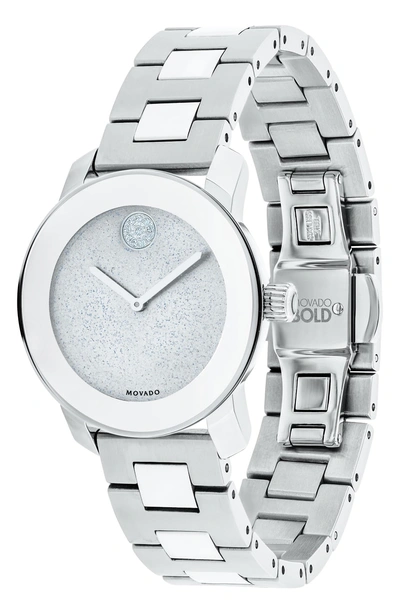 Shop Movado Bold Iconic Bracelet Watch, 30mm In Silver/ Silver Glitter