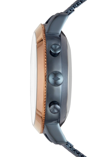 Shop Fossil Q Neely Hybrid Stainless Steel Mesh Band Smart Watch, 34mm In Blue/ Rose Gold