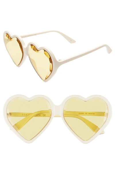 Shop Gucci 60mm Heart Sunglasses - Ivory/ Yellow
