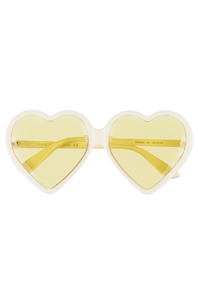 Shop Gucci 60mm Heart Sunglasses - Ivory/ Yellow