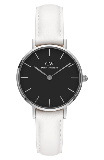 Shop Daniel Wellington Classic Petite Leather Strap Watch, 28mm In White/ Black/ Silver
