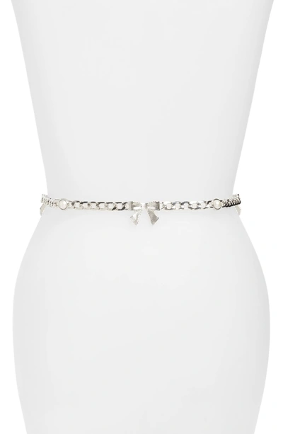 Shop Kate Spade Imitation Pearl Bow Chain Belt In Silver