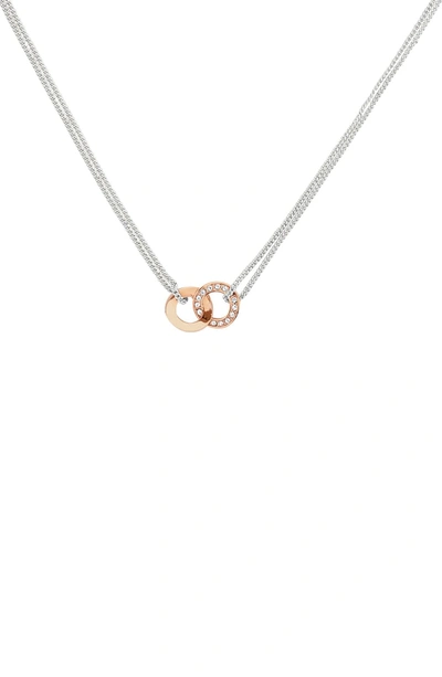 Shop Adore Interlocking Ring Dual Strand Necklace In Silver/ Rose Gold