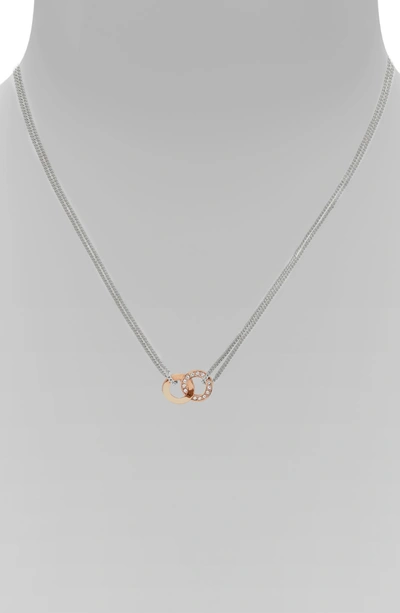 Shop Adore Interlocking Ring Dual Strand Necklace In Silver/ Rose Gold