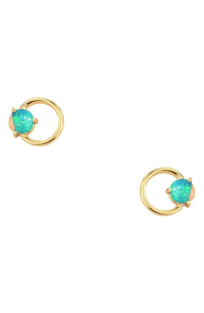 Shop Wwake Large Opal Circle Stud Earrings In 14kt Gold