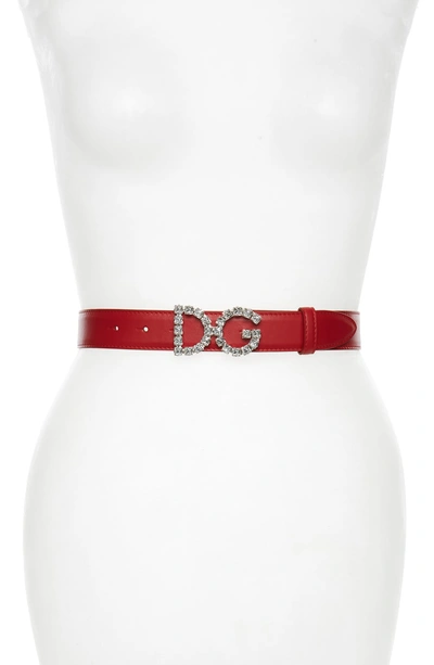 Shop Dolce & Gabbana Crystal Logo Belt In Rosso