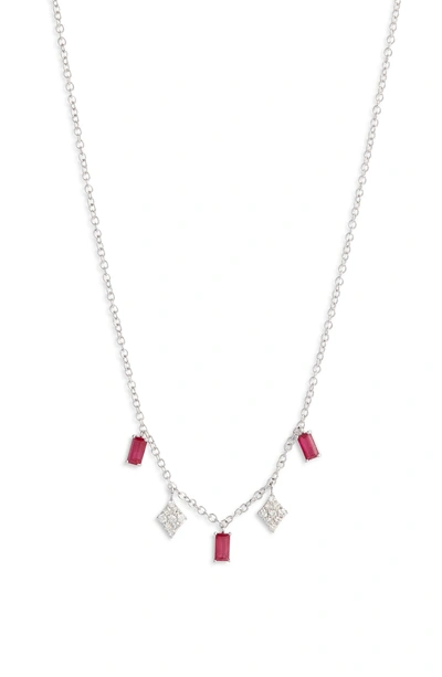 Shop Meira T Ruby & Diamond Charm Necklace In White Gold/ Diamond/ Ruby
