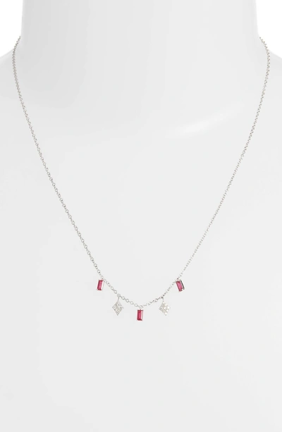 Shop Meira T Ruby & Diamond Charm Necklace In White Gold/ Diamond/ Ruby