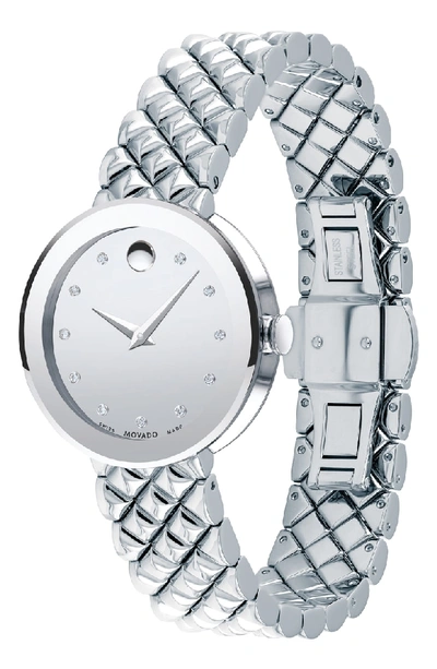 Shop Movado Sapphire Diamond Bracelet Watch, 30mm In Silver/ Gold Mirror/ Silver
