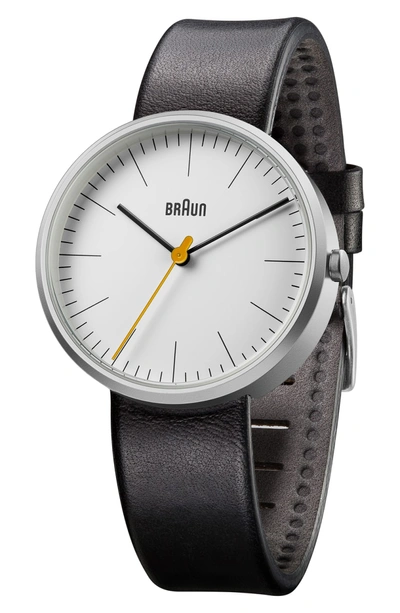Shop Braun Classic Leather Strap Watch, 38mm In Black/ White/ Silver