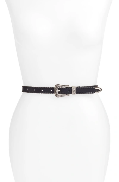 Shop Rebecca Minkoff Whipstitch Leather Belt In Black