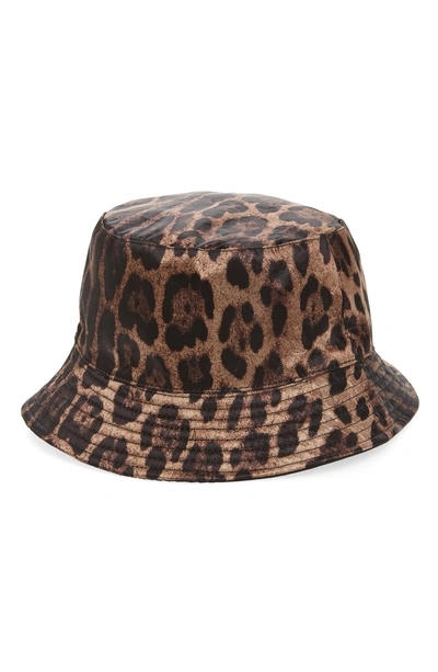 Shop Steve Madden Leopard Spot Reversible Bucket Hat - Beige In Tan